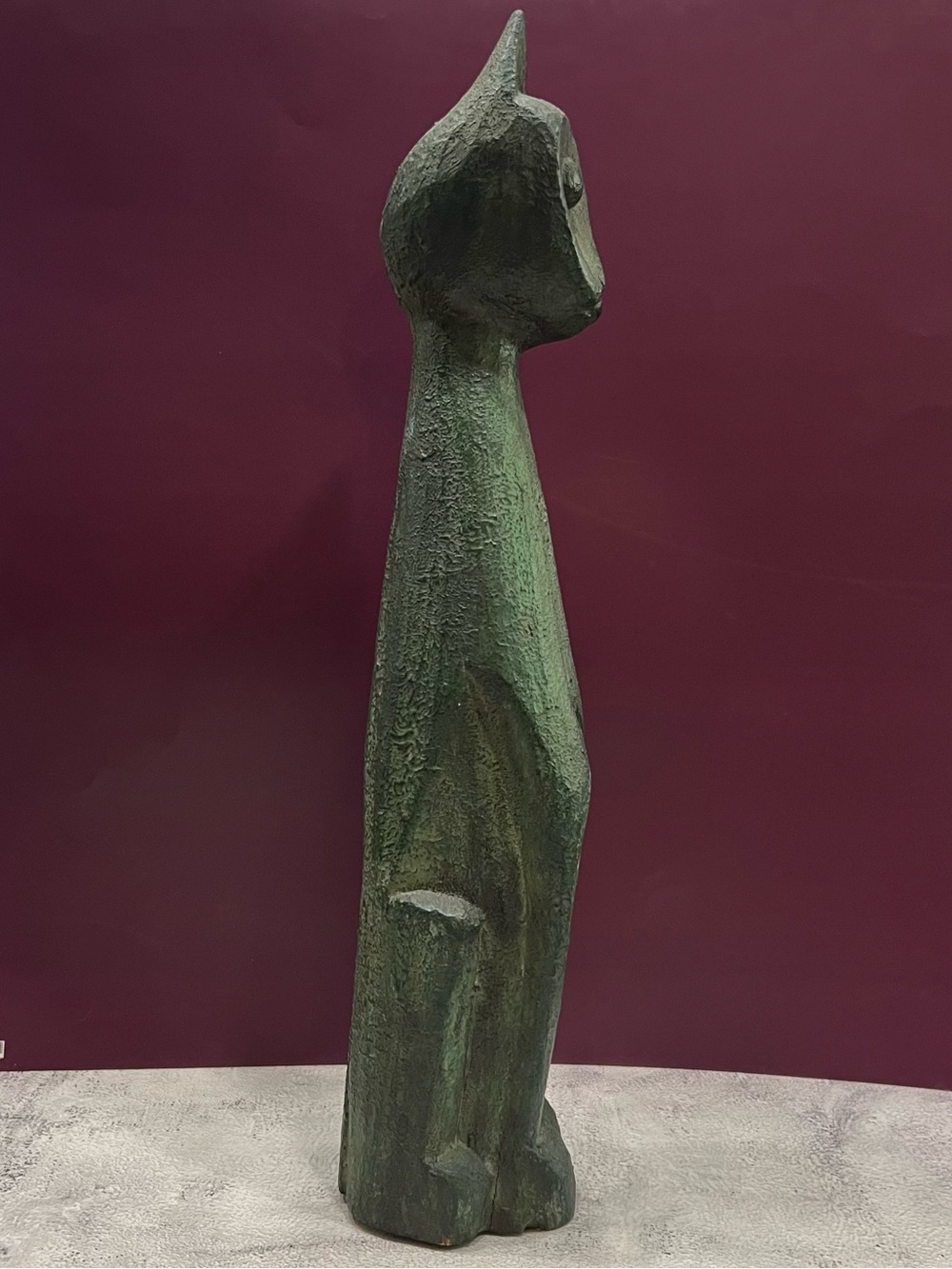 Mid Century Modern Stylized Cat Wood Sculpture Brutalist Egyptian Revival 19.5"H - Picture 3 of 7